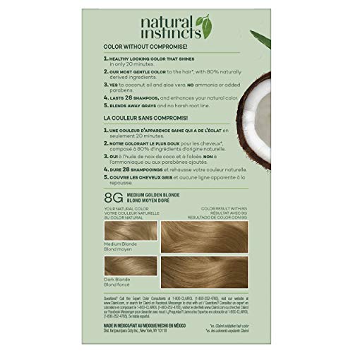 Clairol Natural Instincts Demi-Permanent Hair Dye, 8G Medium Golden Blonde Hair Color, Pack of 3