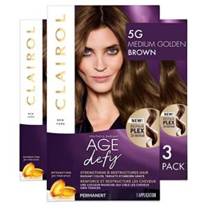 clairol age defy permanent hair dye, 5g medium golden brown hair color, pack of 3