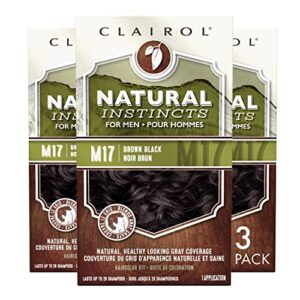 clairol natural instincts semi-permanent hair dye for men, m17 brown black hair color, pack of 3