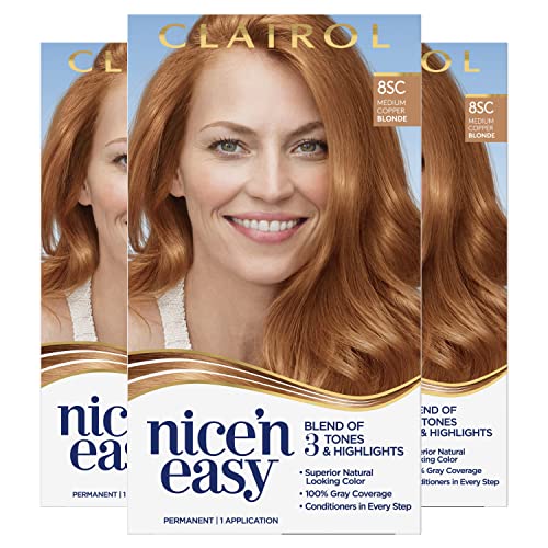 Clairol Nice'n Easy Permanent Hair Dye, 8SC Medium Copper Blonde Hair Color, Pack of 3