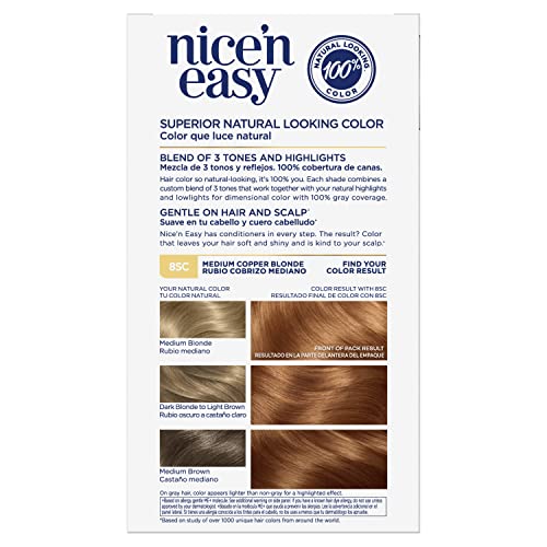 Clairol Nice'n Easy Permanent Hair Dye, 8SC Medium Copper Blonde Hair Color, Pack of 3