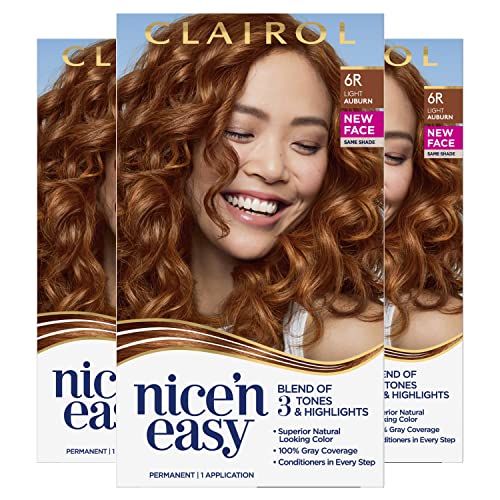 Clairol Nice'n Easy Permanent Hair Dye, 6R Light Auburn Hair Color, Pack of 3