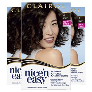 clairol nice’n easy permanent hair dye, 3 brown black hair color, pack of 3