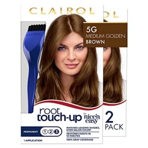 clairol root touch-up by nice’n easy permanent hair dye, 5g medium golden brown hair color, pack of 2