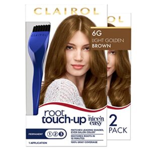 clairol root touch-up by nice’n easy permanent hair dye, 6g light golden brown hair color, pack of 2