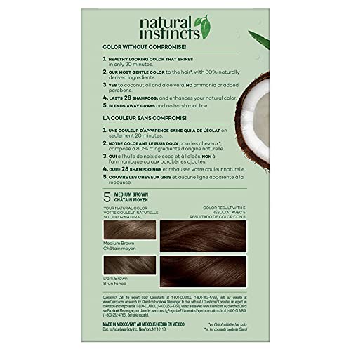 Clairol Natural Instincts Demi-Permanent Hair Dye, 5 Medium Brown Hair Color, Pack of 1