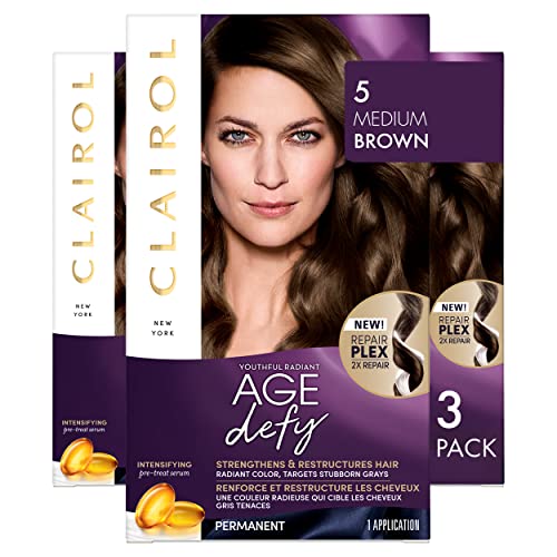 Clairol Age Defy Permanent Hair Dye, 5 Medium Brown Hair Color, Pack of 3