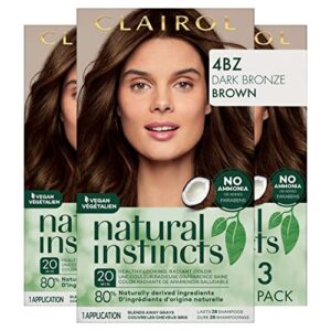 clairol natural instincts demi-permanent hair dye, 4bz dark bronze brown hair color, pack of 3