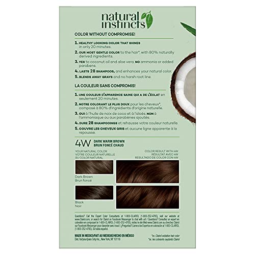 Clairol Natural Instincts Demi-Permanent Hair Dye, 4W Dark Warm Brown Hair Color, Pack of 2