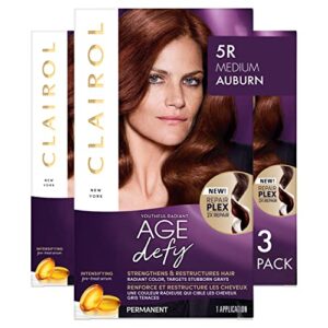 clairol age defy permanent hair dye, 5r medium auburn hair color, pack of 3