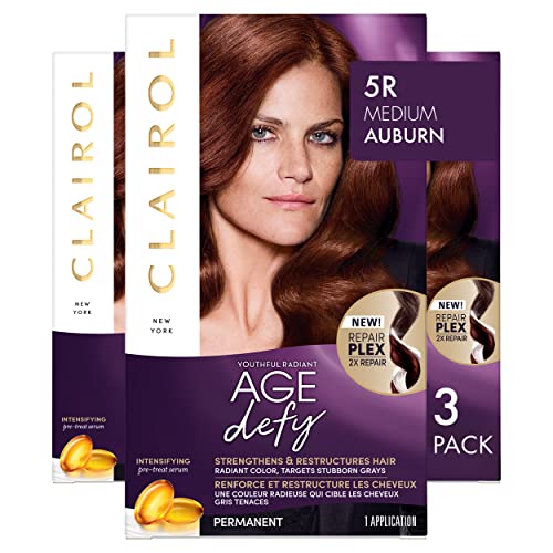 Clairol Age Defy Permanent Hair Dye, 5R Medium Auburn Hair Color, Pack of 3