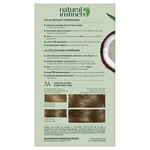 Clairol Natural Instincts Demi-Permanent Hair Dye, 7A Dark Cool Blonde Hair Color, Pack of 1