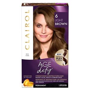 clairol age defy permanent hair dye, 6 light brown hair color, pack of 1