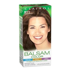 Clairol Balsam Permanent Hair Dye, 611 Medium Brown Hair Color, 3 Count