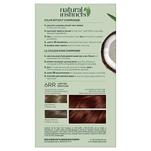 Clairol Natural Instincts Demi-Permanent Hair Dye, 6RR Light Red Hair Color, Pack of 1