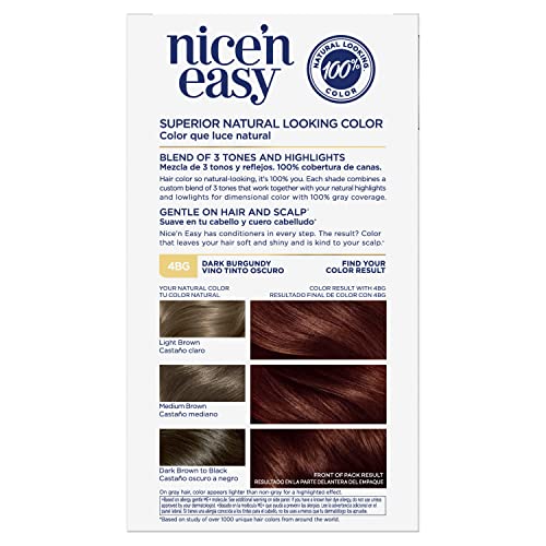 Clairol Nice'n Easy Permanent Hair Dye, 4BG Dark Burgundy Hair Color, Pack of 3