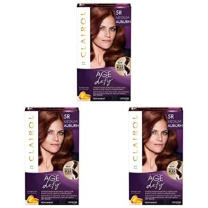 clairol age defy permanent hair dye, 5r medium auburn hair color, pack of 3