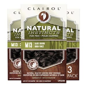 clairol natural instincts semi-permanent hair dye for men, m13 dark brown color hair color, pack of 3