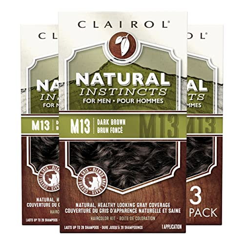 Clairol Natural Instincts Semi-Permanent Hair Dye for Men, M13 Dark Brown Color Hair Color, Pack of 3