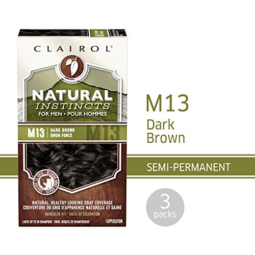 Clairol Natural Instincts Semi-Permanent Hair Dye for Men, M13 Dark Brown Color Hair Color, Pack of 3