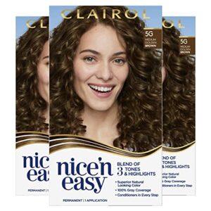 clairol nice’n easy permanent hair dye, 5g medium golden brown hair color, pack of 3