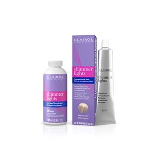 clairol professional shimmer lights permanent cream toner in platinum ice & 20 volume hair developer bundle