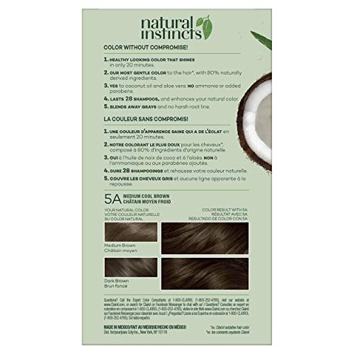 Clairol Natural Instincts Demi-Permanent Hair Dye, 5A Medium Cool Brown Hair Color,1 Count(Pack of 3)