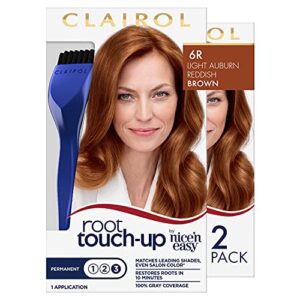 clairol root touch-up by nice’n easy permanent hair dye, 6r light auburn/reddish brown hair color, pack of 2
