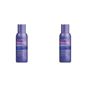 clairol professional shimmer lights purple shampoo, 2 fl. oz | neutralizes brass & yellow tones | for blonde, silver, gray & highlighted hair (pack of 2)