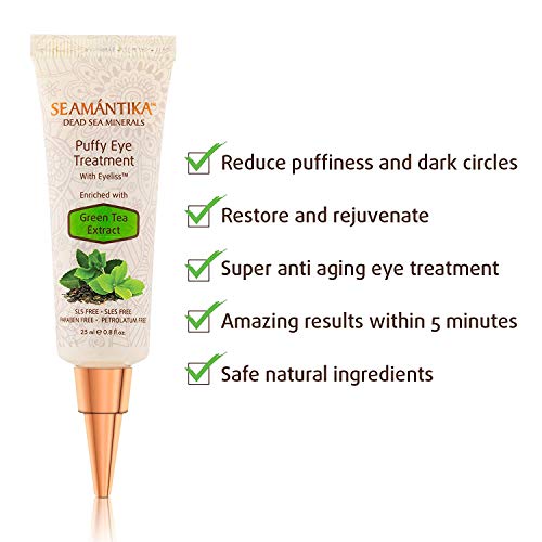 Puffy Eyes Treatment Instant results – Naturally Eliminate Wrinkles, Puffiness, Dark Circle and Bags in Minutes – Hydrating Eye Cream w/ Green Tea Extract, Dead Sea Minerals by SEAMANTIKA – .8 oz