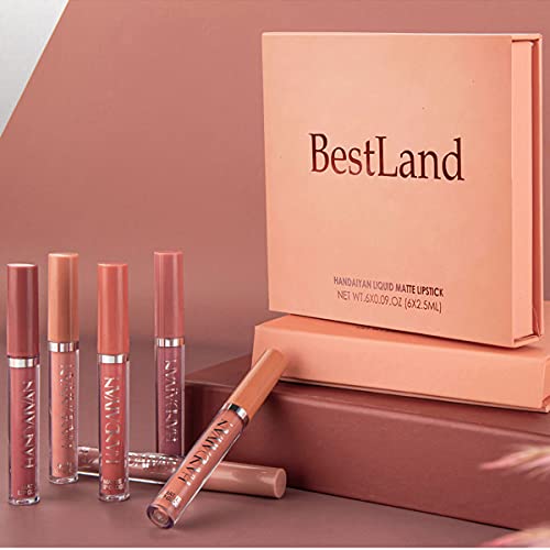 BestLand 6Pcs Matte Liquid Lipstick Makeup Set, Matte liquid Long-Lasting Wear Non-Stick Cup Not Fade Waterproof Lip Gloss (Set A)