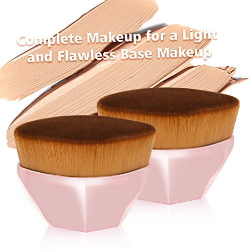 Daubigny Foundation Makeup Brush Flat Top Kabuki Hexagon Face Blush Liquid Powder Foundation Brush for Blending Liquid, Cream or Flawless Powder Cosmetics with Bonus Protective Case (Light Pink)