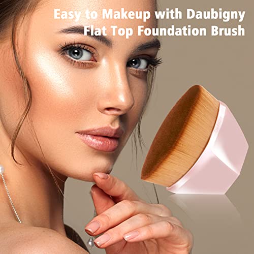 Daubigny Foundation Makeup Brush Flat Top Kabuki Hexagon Face Blush Liquid Powder Foundation Brush for Blending Liquid, Cream or Flawless Powder Cosmetics with Bonus Protective Case (Light Pink)