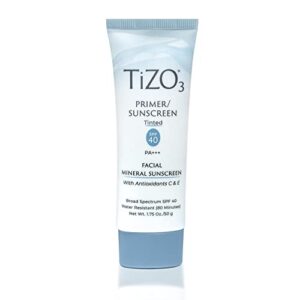 tizo3 facial mineral sunscreen and primer, tinted broad spectrum spf 40 with antioxidants, sheer matte finish, fragrance-free, oil-free, dermatologist-recommended, pa+++ 1.75 oz