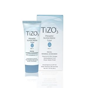 TiZO3 Facial Mineral Sunscreen and Primer, Tinted Broad Spectrum SPF 40 with Antioxidants, Sheer matte finish, Fragrance-Free, Oil-Free, Dermatologist-recommended, PA+++ 1.75 oz