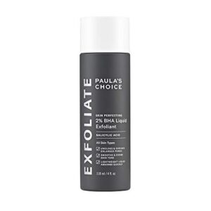 paulas choice–skin perfecting 2% bha liquid salicylic acid exfoliant–facial exfoliant for blackheads, enlarged pores, wrinkles & fine lines, 4 oz bottle
