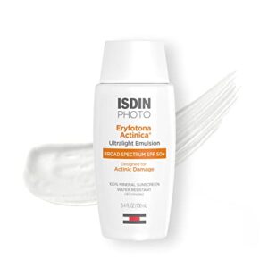 isdin eryfotona actinica zinc oxide and 100% mineral sunscreen broad spectrum spf 50+, no white cast, suitable for sensitive skin, 3.4 fl oz