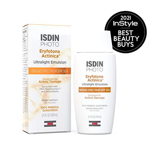 ISDIN Eryfotona Actinica Zinc Oxide and 100% Mineral Sunscreen Broad Spectrum SPF 50+, No White Cast, Suitable for Sensitive Skin, 3.4 Fl Oz