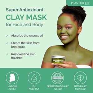 PLANTIFIQUE Korean Skin Care Detox Face Mask with Avocado & Superfoods - Clay Mask Dermatologist Tested, Hydrating Mud Mask for Face and Body - Vegan Face Masks Skincare 3.4 Oz/100ml