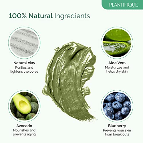 PLANTIFIQUE Korean Skin Care Detox Face Mask with Avocado & Superfoods - Clay Mask Dermatologist Tested, Hydrating Mud Mask for Face and Body - Vegan Face Masks Skincare 3.4 Oz/100ml