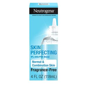 neutrogena skin perfecting daily liquid facial exfoliant with 9% aha/pha blend for normal & combination skin, smoothing & brightening leave-on exfoliator, oil- & fragrance-free, 4 fl. oz
