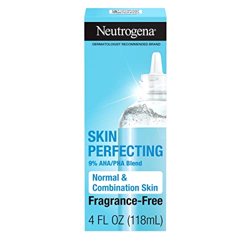 Neutrogena Skin Perfecting Daily Liquid Facial Exfoliant with 9% AHA/PHA Blend for Normal & Combination Skin, Smoothing & Brightening Leave-On Exfoliator, Oil- & Fragrance-Free, 4 fl. oz