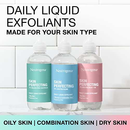 Neutrogena Skin Perfecting Daily Liquid Facial Exfoliant with 9% AHA/PHA Blend for Normal & Combination Skin, Smoothing & Brightening Leave-On Exfoliator, Oil- & Fragrance-Free, 4 fl. oz