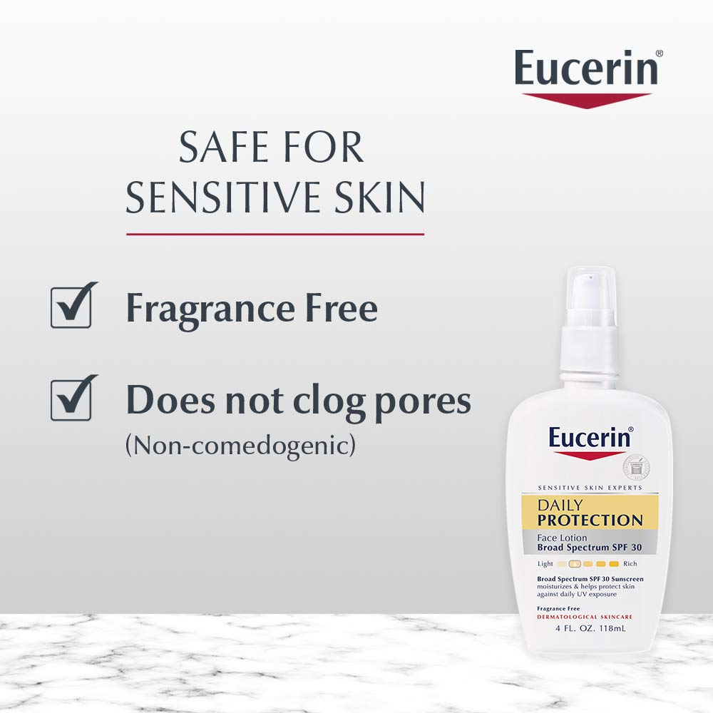 Eucerin Daily Protection Face Lotion - Broad Spectrum SPF 30 - Moisturizes and Protects Sensitive, Dry Skin - 4 fl. oz. Pump Bottle