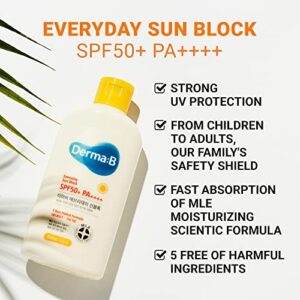 Derma B Everday Sun Block Sunscreen SPF 50+ PA++++ 6.71 Fl Oz, 200ml | Big Size SPF Moisturizer | Facial Body Sunblock | Korean Sunscreen Lotion