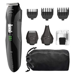 remington all-in-one grooming kit, lithium powered, 8 piece set with trimmer, men’s shaver, clippers, beard and stubble combs, black