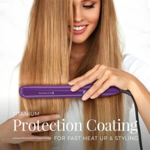 Remington S5500 1" Anti-Static Flat Iron with Floating Ceramic Plates and Digital Controls, Hair Straightener, Purple