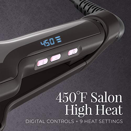 Remington S9520 Pro 2" Pearl Ceramic Flat Iron, Hair Straightener, Digital Controls + 9 Heat Settings, Black/Pink