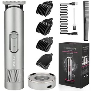 pritech hair trimmer for men, rechargeable hair clippers, beard trimmer, home haircut kit, cordless barber grooming sets, waterproof body trimmer, groin hair trimmer, nebula gray