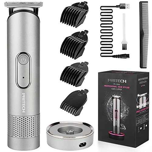 PRITECH Hair Trimmer for Men, Rechargeable Hair Clippers, Beard Trimmer, Home Haircut Kit, Cordless Barber Grooming Sets, Waterproof Body Trimmer, Groin Hair Trimmer, Nebula Gray